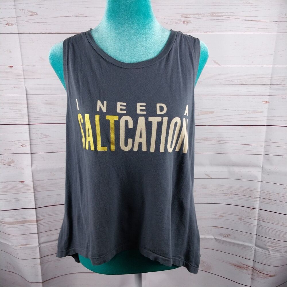 Salt Life Shirt Womens Sz SML Gray Tank Top Beach Surf Fish I Need A Saltcation